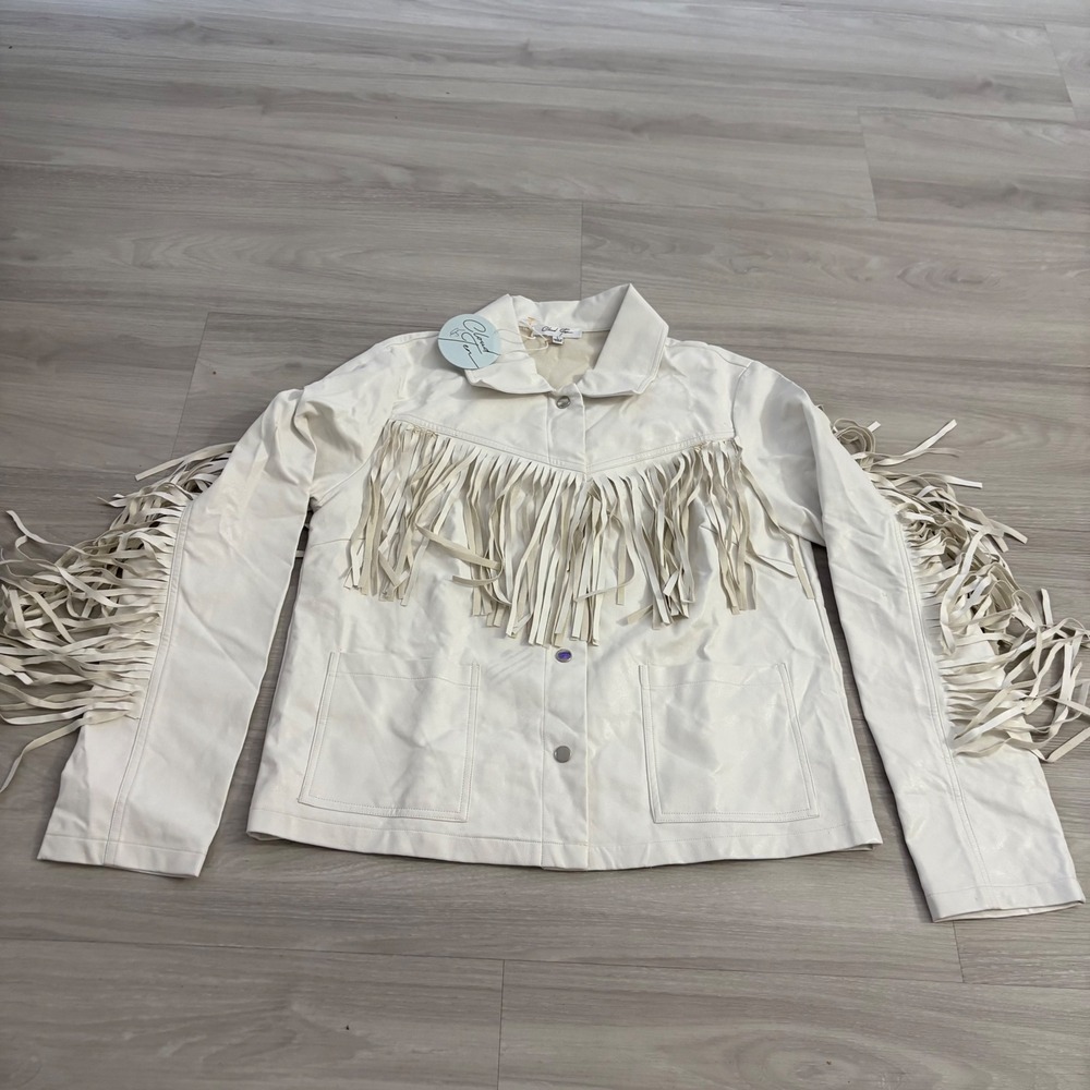 Cloud Ten Women Jacket Cow Girl Costume Western Vegan Faux Leather Fringe L NWT